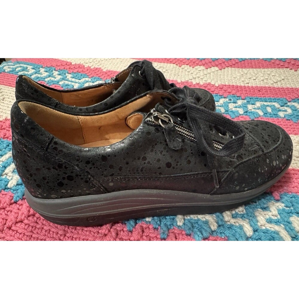 Ganter Sensitiv Women Black Textured Leather Lace Up Side Zip Sneakers Size 7.5